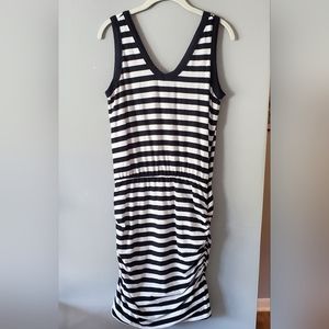 Sundry Womens Size 3 (US L/12) Black White Striped Ruched Blouson Tank Dress USA